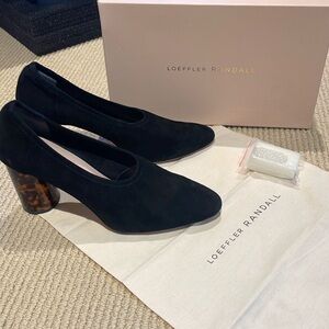 Loeffler Randall Elyn black suede pumps with tortoise shell heel